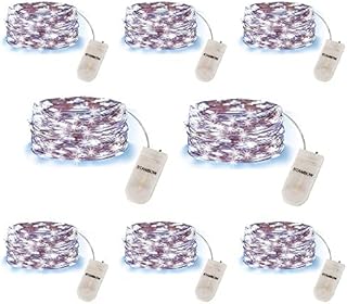 STANBOW Small Led Lights, 2M 20Led Cool White Small Fairy Lights Battery Operated , Mini Copper Wire Led Lights, Micro Lights for Holiday Wedding Party Birthday Indoor Decorations, Pack of 8