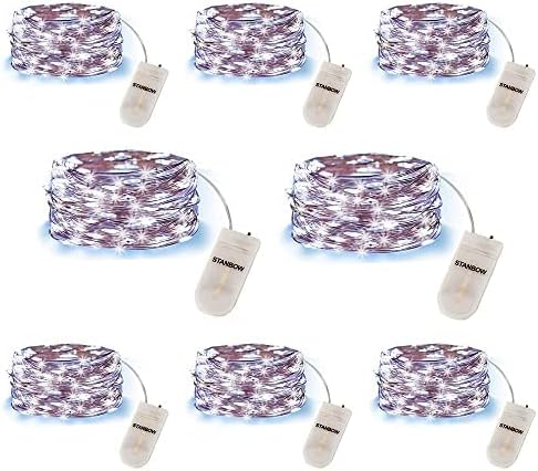 STANBOW Small Led Lights, 2M 20Led Cool White Small Fairy Lights Battery Operated , Mini Copper Wire Led Lights, Micro Lights for Holiday Wedding Party Birthday Indoor Decorations, Pack of 8