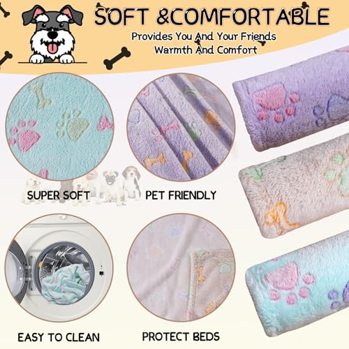 Image of Rezutan Dog Blankets Throw 3 Pack for Large Medium Pet Cat Soft Fuzzy Blankets Washable,Reversible Paw Print for Dog Kennels-Beds, Sofas, Furniture Protection,41 x 31 inch, Purple /Green /Brown