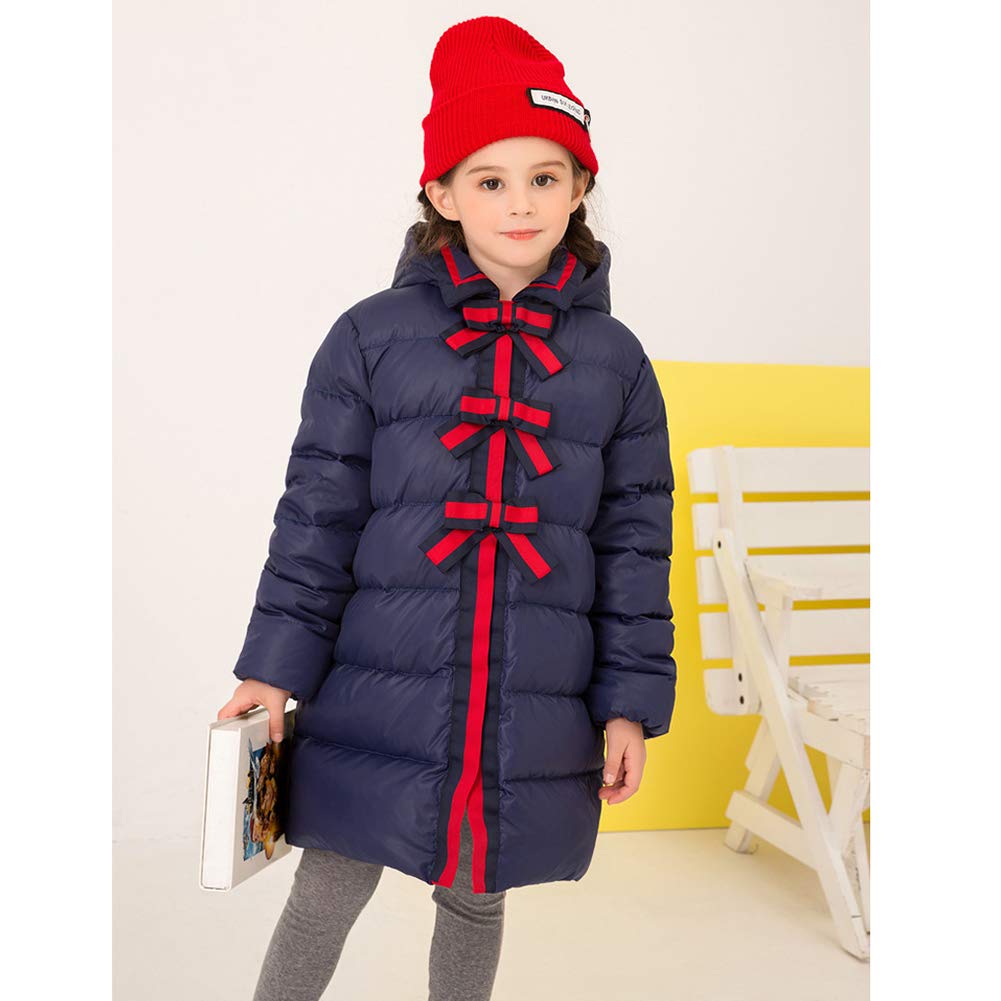 Piumino Lungo per Bambina, Cappotto Imbottito Staccabile, Top Esterno Antivento Decorato con Fiocco