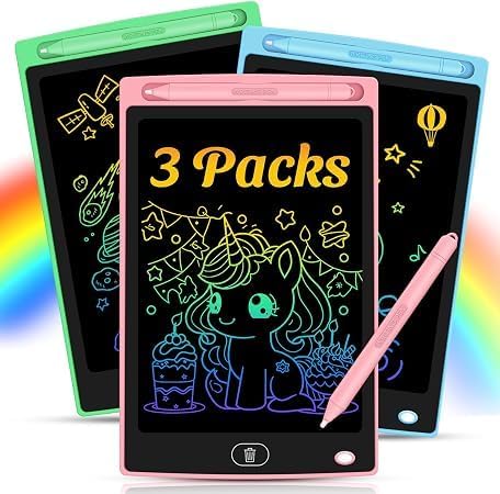 3 Pack LCD Writing Tablet for Kids - Erasable and Reusable Toddler Doodle Board in 8.5 inch, Ideal Drawing Pad for Learning Toy for Ages 3-8, Gift for Girls Boys (3 Pack (Pink,Blue, Green))