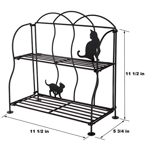 Lily's Home Cat Lovers Black Metal Countertop Wire Shelf Rack, Great For Household Items, Kitchen Organizer, Bathroom Storage And More. Foldable. 2-Tier #TOP2