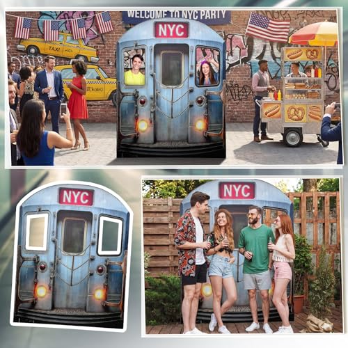 Image of Colingmill 5.5 Ft New York Subway Cardboard Stand Up Cutout Life Size Patriotic New York Themed Party Decor Backdrop Photo Props Subway Standup for N Y C America Theme Party Supply