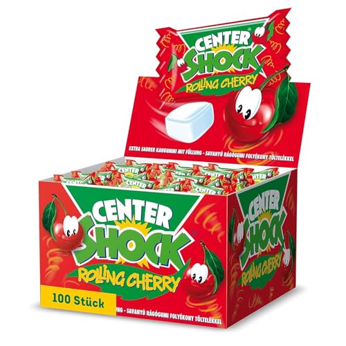 Center Shock Rolling Cherry, Box mit 100 Kaugummis, extra-sauer mit Kirsch-Geschmack, geeignet für Geburtstag, Pinata, Candy-Bar… – Ansicht 1