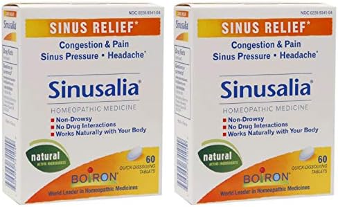 Sinusalia Sinus Relief (Pack of 2) with Belladonna, Sanguinaria, Spigelia Anthelmia and Croscarmellose Sodium, 60 Tablets Each