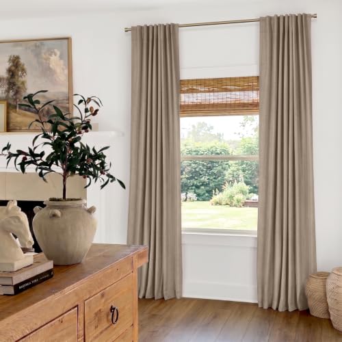 Image of 100% Blackout Shield Brown Linen Blackout Curtains for Bedroom 102 Inches Long, Back Tab /Rod Pocket Living Room Drapes, Thermal Insulated Blackout Curtains 2 Panels Set, 50 inch W x 102 inch L,Copper Brown