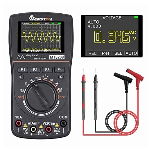 MUSTOOL MT8208 Intelligent Graphical Digital Oscilloscope Multimeter 2 in 1 with 2.4 Inches Color Screen 1MHz Bandwidth 2.5Msps Sampling Rate for DIY and Electronic Test Upgraded from MT8206
