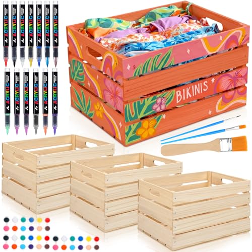 Ceenna 3 Pcs Summer Bikini Box Large Decorative Wood Crates