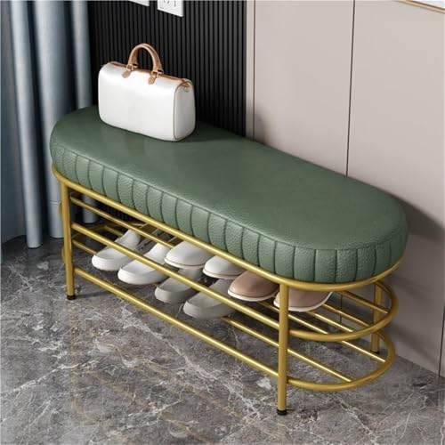 Banc meuble à chaussures d'entrée vert avec siège coussin