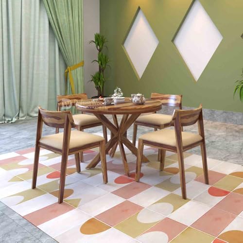 Image of DRIFTINGWOOD Wooden Liana Gordon Dining Table 4 Seater | Dinning Room Table with 4 Chairs | Sheesham Wood, Natural Finish