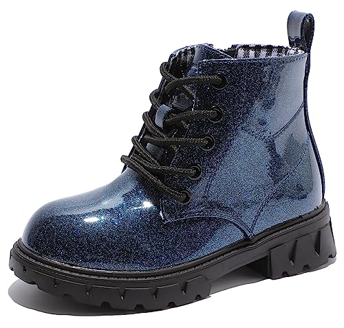 DADAWEN Boys Girls Glitter Ankle Boots Kids Lace Up Waterproof Combat Shoes With Side Zipper for Toddler/Little Kid/Big Kid