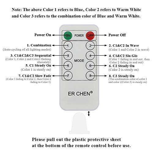 ErChen Dual-Color Solar Powered LED String Lights, 33FT 100 LEDs Remote Control Color Changing 8 Modes Copper Wire Decorative Fairy Lights for Outdoor Garden Patio (Warm White, Blue)