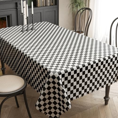 Hixingo Mantel Hule Mesa Rectangular, Manteles Antimanchas Impermeable Exterior Jardin Estilo Rombo Mantel de Plastico PVC para Mesa Cuadrada para Fiesta Picnic Cocina (Checkerboard,120x120cm)