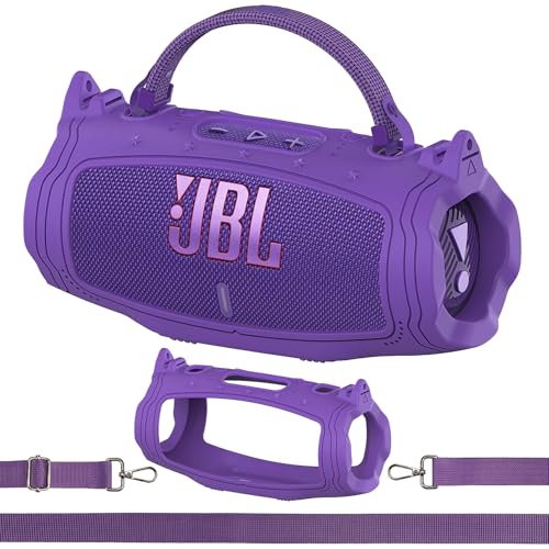 Image of Silicone Cover Case for JBL Charge 6 Portable Bluetooth Speaker Accessories, Charge 6 Speaker Protective Case with Shoulder Strap (Purple Cover)