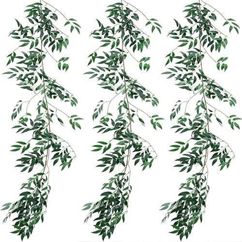 Anphsin 3 Pack (16.8Ft) Artificial Willow Leaves Vines Twigs- Fake Silk Hanging Willow Plant Greenery Garland String For Indoor Wedding Party Crowns Wreath Decor, Outdoor Wall Garden Decoration #TOP18