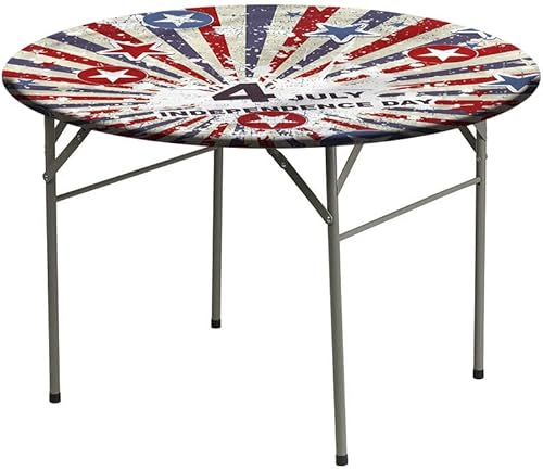Miniatura 3 de Mantel de cierre de borde redondo, mantel elástico para el 4 de julio, pintura de estrellas y rayas, para mesas redondas de 39 pulgadas de diámetro,