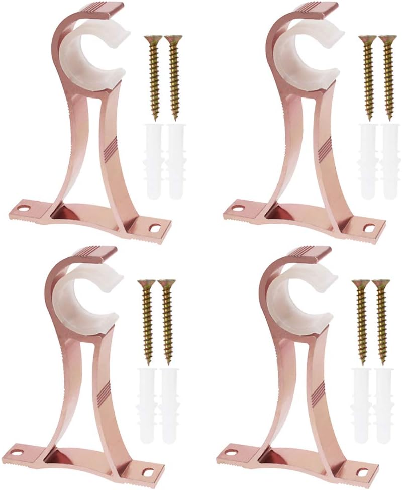 ETomey Wall Hooks,Coat Hook, 1Pcs 100 X 80 X 20mm Curtain Rod Bracket Aluminum Alloy Single Holder Support for 25-30mm Drapery Rod Gold (Color : Red, Size : 4PCS 100mm Rose Gold)