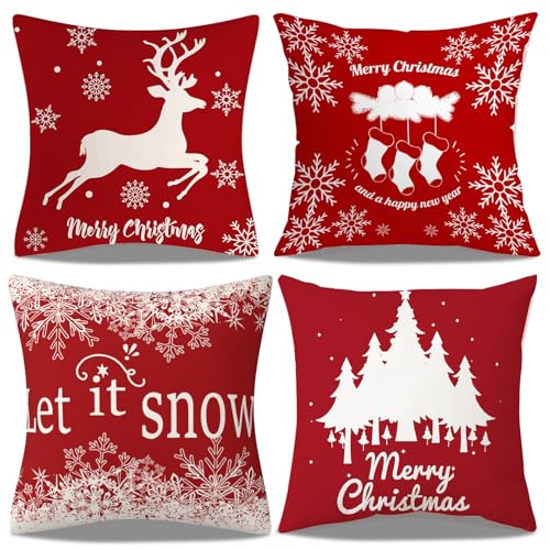 BGNXHYB 4 fundas de cojín de Navidad, decoración navideña, cojín de 45 x 45 cm, funda de cojín de Navidad, decoración de sofá, salón, dormitorio, decoración navideña