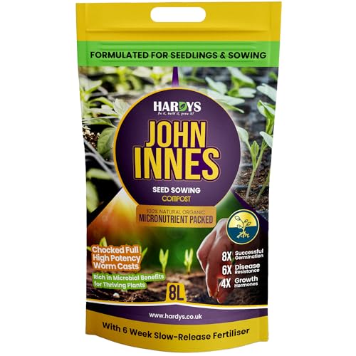 Hardys John Innes Seed Compost 8L - With Organic Worm Casting Fertiliser - Germination Enhancer - Peat Free Seed & Cutting Compost, Indoor & Outdoor for Flowers, Fruits, Vegetables