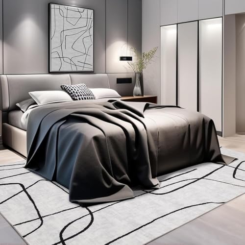 Tapis de salon doux abstrait blanc 120x160cm lavable - 3