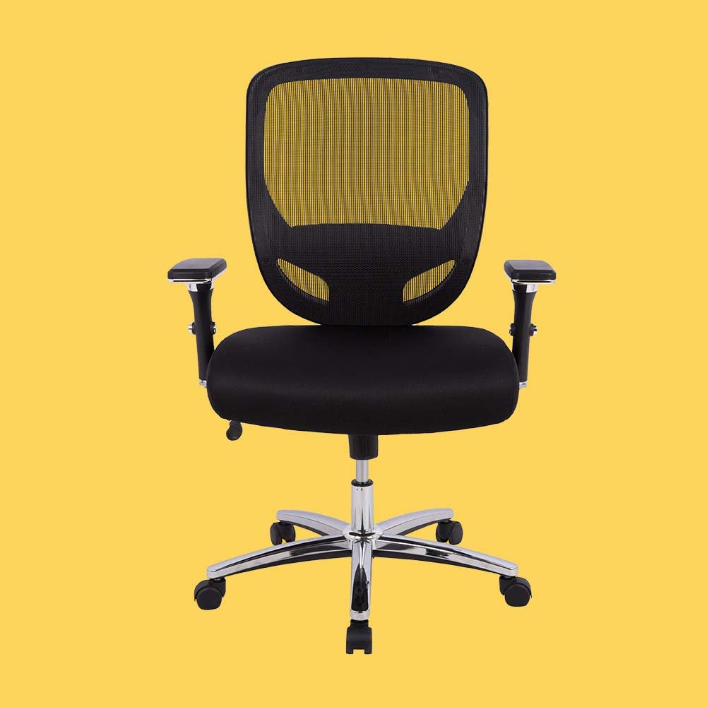 AmazonCommercial Ergonomic 500-pound Oversized Mesh Chair with Adjustable Armrests and Chrome Base- Black