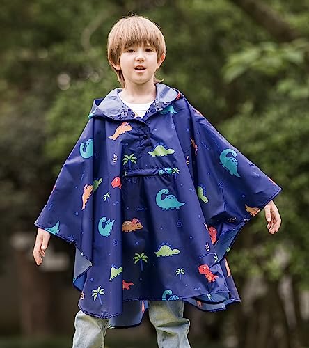 Saphirose Lightweight Kids Rain Poncho Jacket Waterproof Outwear Rain Coat(Dinosaur,Medium) #TOP2