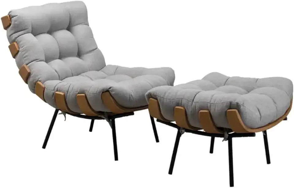 Kit Poltrona com Puff Costela – Linho Cinza