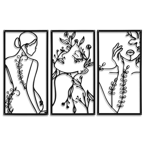 Dkant Cuadros Decoracion Salon Modernos - Set de 3 Cuadros Decoracion Dormitorios - Decoracion Pared Metal Minimalista de Mujer - Wall Art - Facil Fijacion (Set de 3)