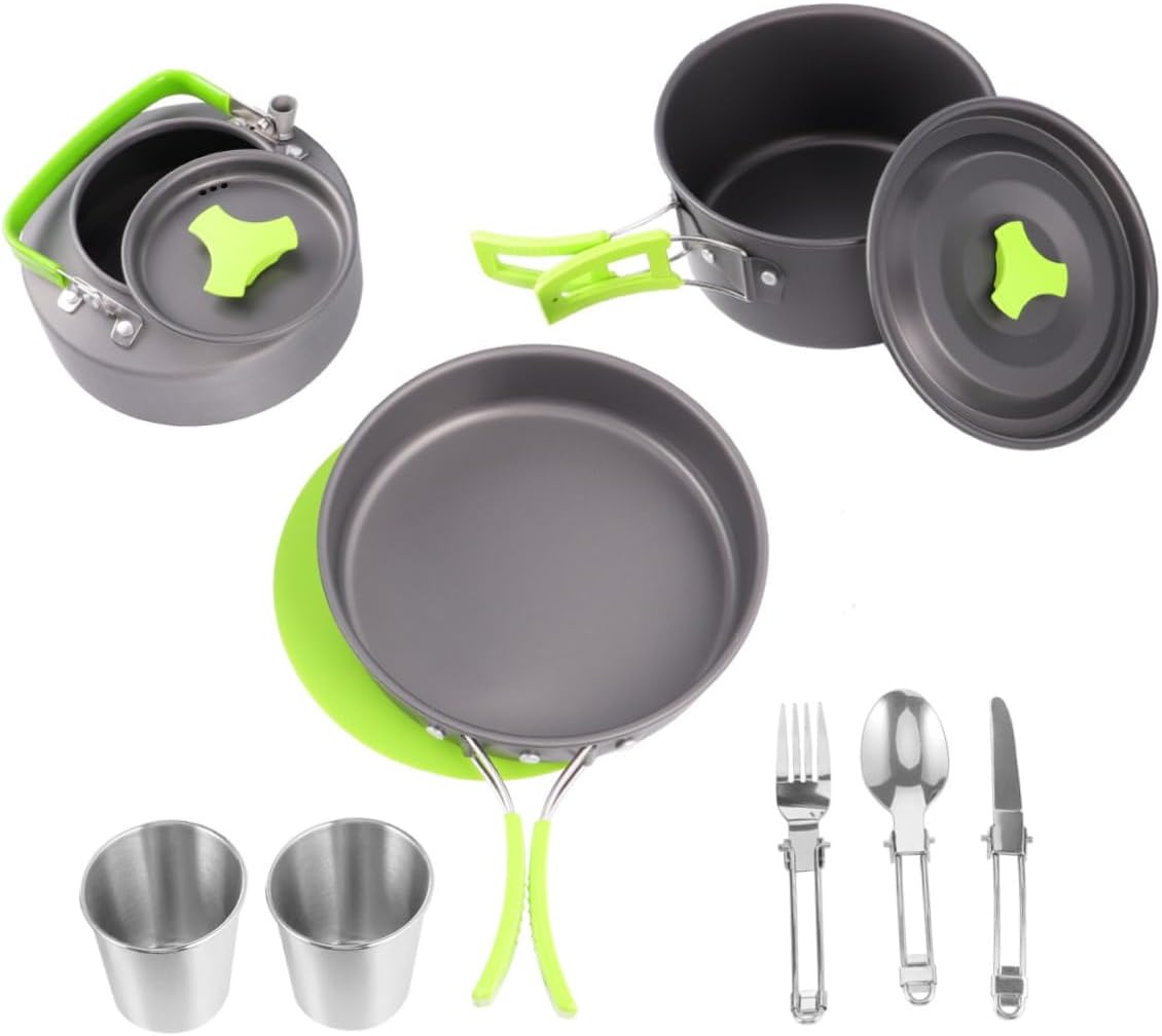Portable Cooking Utensils 12-Piece Camping Cookware Kit Cutlery Set for 1-2 Practical Outdoor Camping Accessories