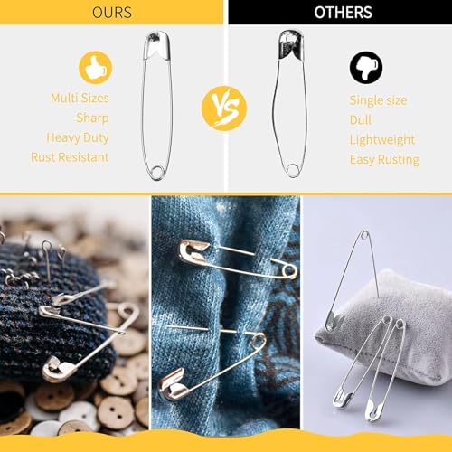 image for XKDOUS Safety Pins - 150 Pcs Assorted Sizes Black Pins Bulk - Small & 