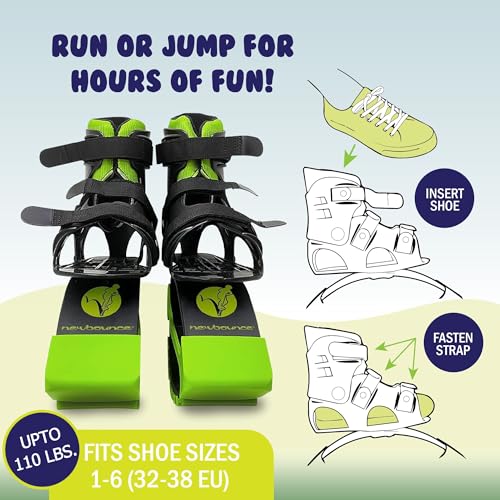 New Bounce Jumping Shoes - Kangaroo Jumping Shoes for Kids - Exercise Moon Boots - Bouncy Shoes for Ages 8-12 - Size 1-6 (32-38 EU) Green by New Bounce - Image 2