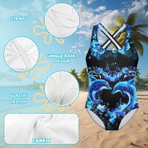 Image of Girls One Piece Cat Swimsuits Quick Dry Cartoon Beach Bathing Suit Crossback Swimwear for Kids 5-14 Years