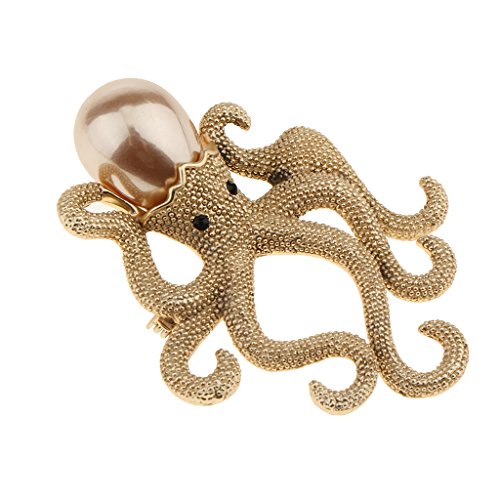 F Fityle Polvo Broche Simulado Pérola Animal Do Mar Broche Polvo Jóias Presente - Ouro