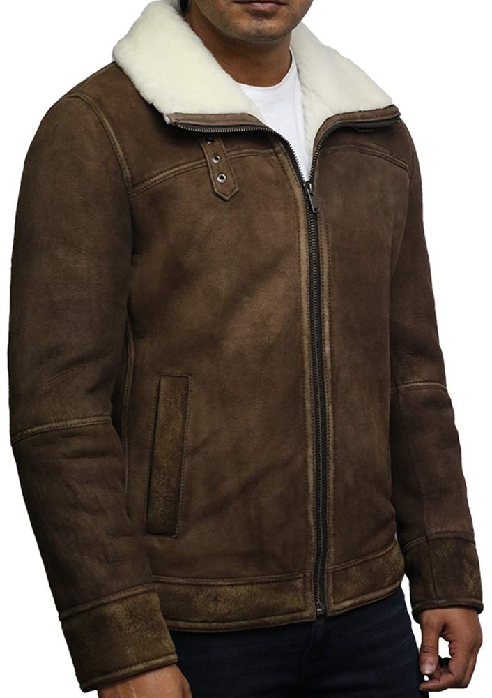 BRANDSLOCK Herren Schaffell Lederjacke Flieger Echter Shearling Bomber Fliegender Pilot