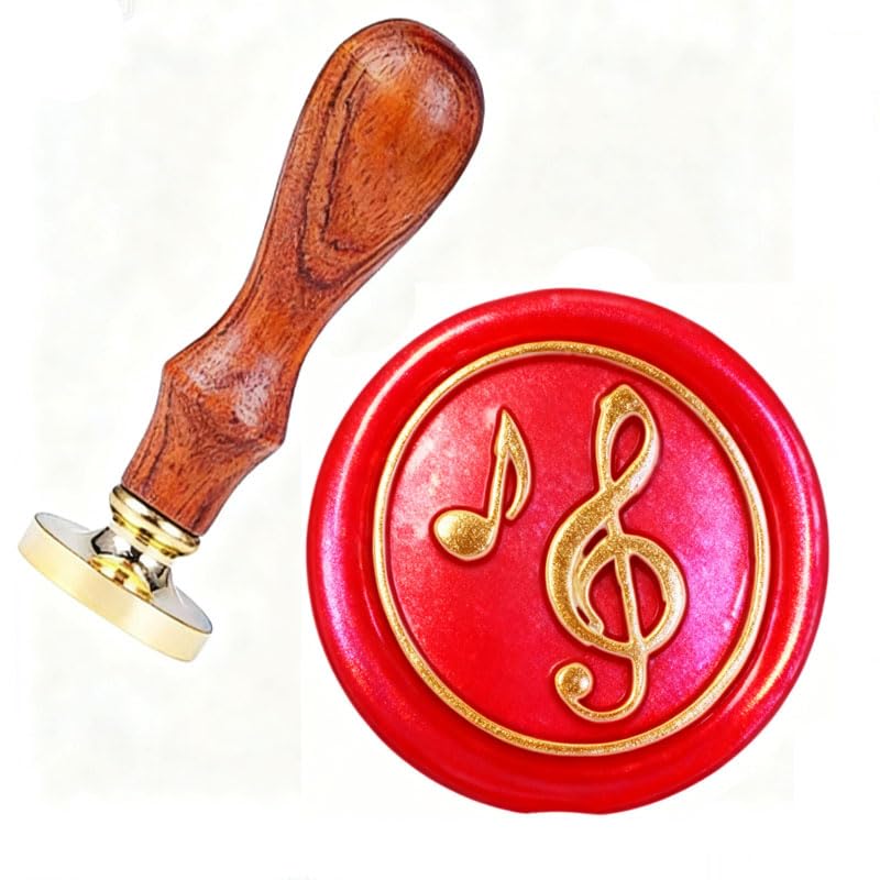 YGHM Music Notes Wax Seal Stamp Set - Natural Rosewood Handle (Vintage) | Great for Music-Themed Wedding Invitations, Envelopes & Gift/Wine Package Decor