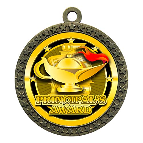 10 Pack of Principal's Awards Gold 2.25 Inch Medals Trophy Awards with Red White Blue Neck Ribbons D212G-FCL531-10PK