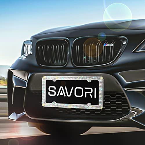 Bling Rhinestone License Plate Frames For Women, 4 Row Rhinestone Diamond Metal Stainless Stee License Plate Cover Bling Car Accessories Decoration (1 Pack, 4 Holes White) #TOP1