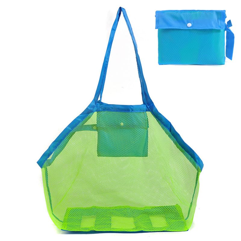 LEMAXELERS Extra Large Mesh Beach Bag Multipurpose Storage for Beach Toys Towels and Sand Tools for Travel Picnic Storage Tote Backpack, Blue