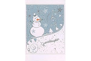 Pictura Snowman on Hill: Silver Foil Swirls Granddaughter Christmas Card
