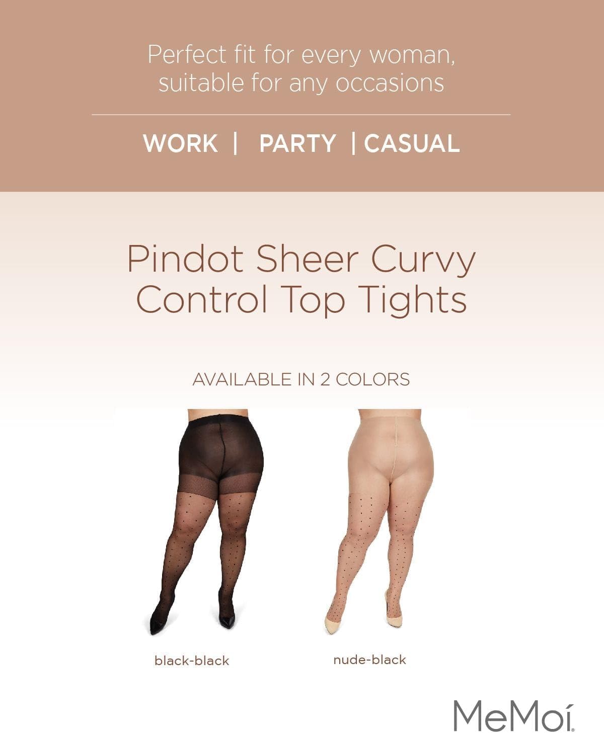 MeMoi Women's Pindot Sheer Curvy Control Top Tights - Image 2