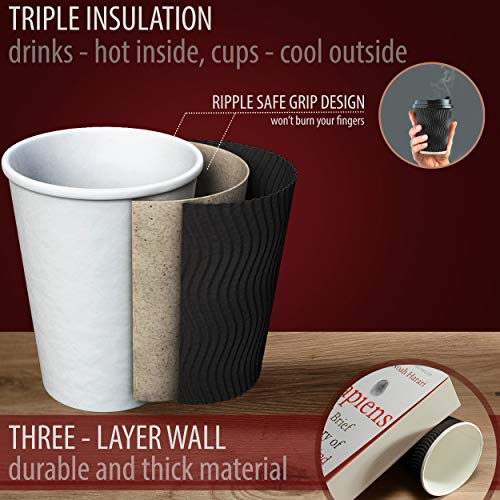 Primens Insulated Disposable Coffee Cups With Lids & Straws 12 Oz, 100 Packs - Paper Cups For Hot Beverage Drinks To Go Tea Coffee Home Office Car Coffee Shop Party (Black) #TOP2