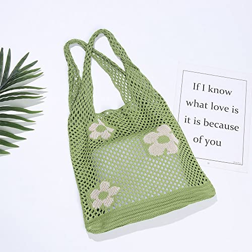Image of Ovida Crochet Tote Bag Mesh Beach Bag Fairycore Hobo Bag Fairy Grunge Aesthetic Shoulder Bag Y2k Purse for Women Girls
