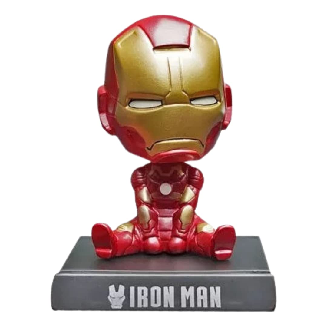 Kawaii Kart | Iron Superhero Action Figure Bobblehead Toy with Mobile Holder - Style B | Suitable for Car Dashboard, Office Desk & Study Table | Size - 15 cm