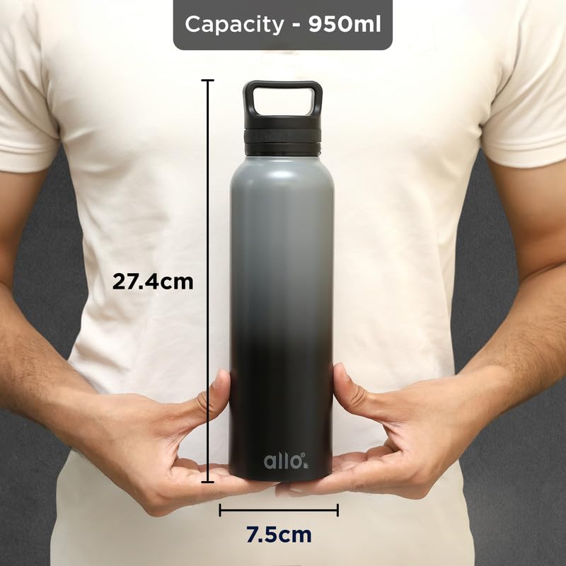 Image of Allo Stainless Steel Water Bottle For Adults, Kids 950ml Water Bottles For School, Office, Sports, Gym 950ml Water Bottle For Men And Women, Pack Of 5| Leak Proof, Bpa Free, Dark Grey And Black