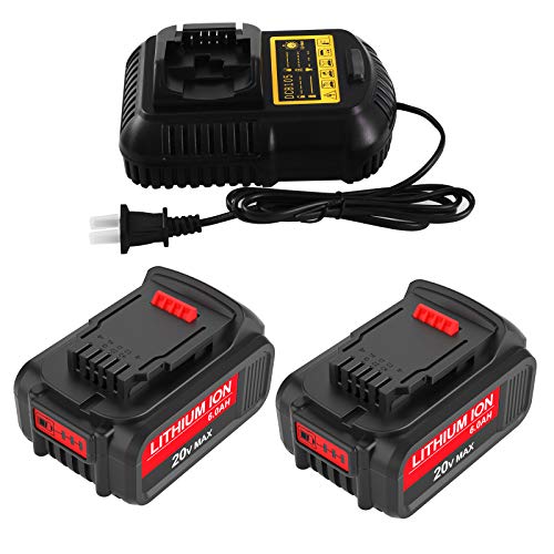 2 Packs 6.0Ah 20 Volt DCB206 Replacement for Dewalt 20V Battery DCB200 DCB201 DCB203 DCB204 DCB205 DCB207 and Charger for Dewalt 12V 20V Max Lithium Battery