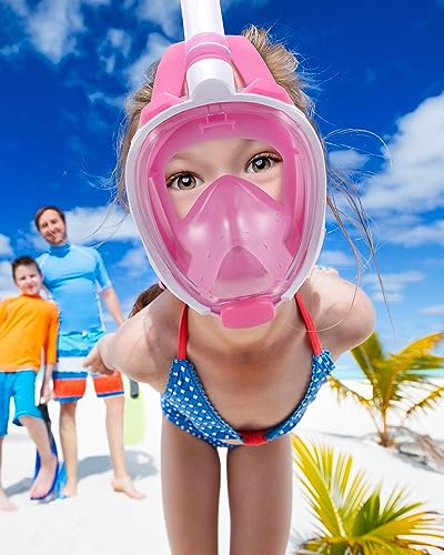 Máscara de snorkel facial completa para niños WSTOO, con vista panorámica de 180 grados, antivaho y a prueba de fugas, con tubo respirador y snorkel seco miniatura 2