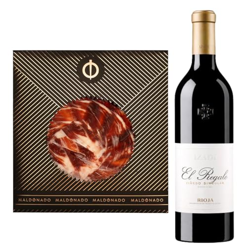 Pack Vino Rioja - Jamón de Bellota 100% Ibérico Maldonado Cortado a Mano 100g + Vino Tinto Izadi El Regalo 75cl