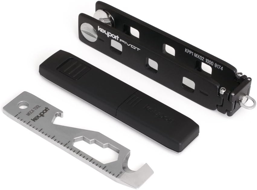 Keyport Pivot Essential Bundle: Premium Key Organizer & Modular EDC Multi-Tool Key Chain + Mini Keychain Flashlight + MOCA 10-in-1 Pocket Tool + Lost & Found All-in-One (Black)