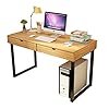 Hyner Houten Computer Bureau Workstation Laptop Schrijven Bureau met 2 Laden Metalen Benen Home Office