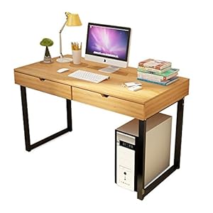 Hyner Houten Computer Bureau Workstation Laptop Schrijven Bureau met 2 Laden Metalen Benen Home Office